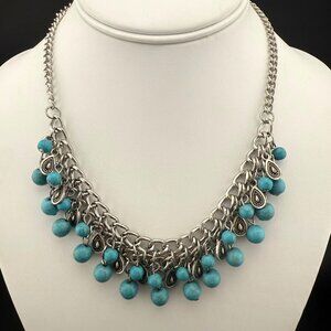 Turquoise Howlite Collar Necklace With Silver-Tone Chain And Dangle Charms For W